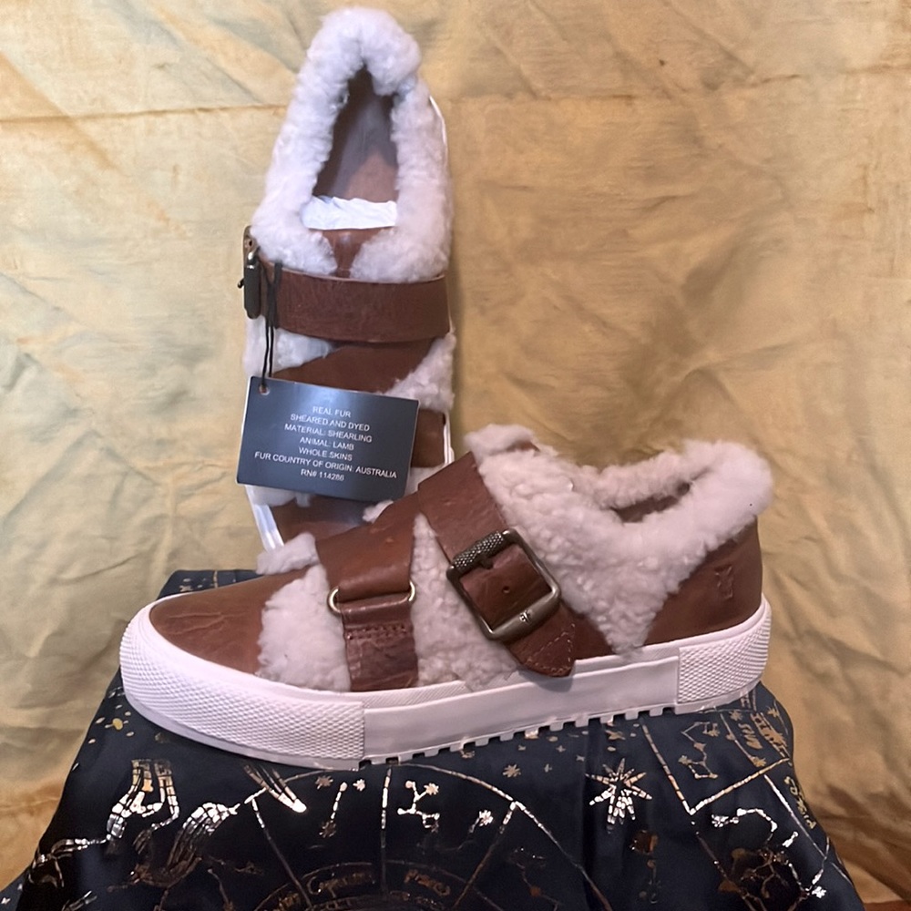 Frye Gia Moto Low Leather Shearling Sneaker NWT 6